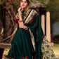 Lustrous Dark Green Silk Saree with Natural Floral Print Border