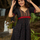 Black Ikat Weave Kurta Featuring Artisan Ajrakh Yoke