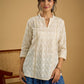 Classic off -white cotton top featuring delicate hakoba embroidery work.