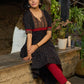 Black Ikat Weave Kurta Featuring Artisan Ajrakh Yoke