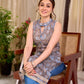 Misty Grey-Blue Floral Hand Block Print Mul Cotton Kurta with Halter Neck and Lace Hem Border