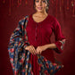 Elegant kurta in soft maroon rayon with handcrafted appliqué detailing pant n dupatta optional