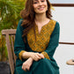 Artisanal Teal Cotton Kurta featuring Contrast Mustard Ajrakh Print Panel