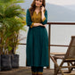 Artisanal Teal Cotton Kurta featuring Contrast Mustard Ajrakh Print Panel