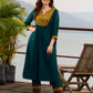 Artisanal Teal Cotton Kurta featuring Contrast Mustard Ajrakh Print Panel