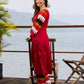 Elegant Red Cotton Jamdani Kurta with Complementing Ikat Patterned Sleeves and Front Pleat Details