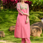 Charming Pink and Green Floral Kurta featuring Delicate Centre Pintucks