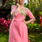 Charming Pink and Green Floral Kurta featuring Delicate Centre Pintucks