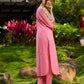 Charming Pink and Green Floral Kurta featuring Delicate Centre Pintucks
