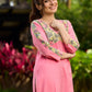 Charming Pink and Green Floral Kurta featuring Delicate Centre Pintucks