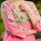 Charming Pink and Green Floral Kurta featuring Delicate Centre Pintucks