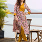 Charming Floral Print Angarkha Kurta featuring Contrast Mustard Embroidered Yoke