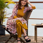 Charming Floral Print Angarkha Kurta featuring Contrast Mustard Embroidered Yoke