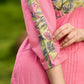 Charming Pink and Green Floral Kurta featuring Delicate Centre Pintucks