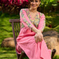 Charming Pink and Green Floral Kurta featuring Delicate Centre Pintucks