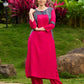 Magenta Rayon Kurta with Blue Printed Viscose Panel Detailing