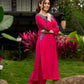 Magenta Rayon Kurta with Blue Printed Viscose Panel Detailing