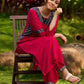Magenta Rayon Kurta with Blue Printed Viscose Panel Detailing