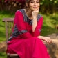 Magenta Rayon Kurta with Blue Printed Viscose Panel Detailing