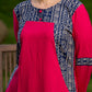 Magenta Rayon Kurta with Blue Printed Viscose Panel Detailing