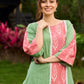 Subtle Pista Cotton Kurta featuring Asymmetric Peach Ikat Border Detailing