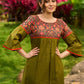 Olive Cotton Kurta with Digital Printed Yoke and Vibrant Orange Accents