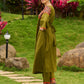 Olive Cotton Kurta with Digital Printed Yoke and Vibrant Orange Accents