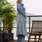 Classic Indigo A-Line Kurta with Vertical Stripes and Front Button Detailing