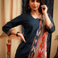 Navy blue pure cotton & Ikat combination casual top