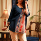 Navy blue pure cotton & Ikat combination casual top