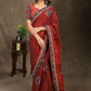 Maroon Handloom saree with Ajrak applique work and border