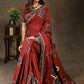 Maroon Handloom saree with Ajrak applique work and border