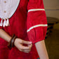 Regal Red Jacquard Woven Cotton Top with Traditional Kantha Striped Yoke Detail