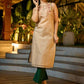 Chic Sleeveless Chanderi Beige Kurta with Minimal Floral Hand Embroidery