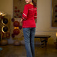 Regal Red Jacquard Woven Cotton Top with Traditional Kantha Striped Yoke Detail
