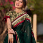 Lustrous Dark Green Silk Saree with Natural Floral Print Border