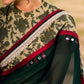 Lustrous Dark Green Silk Saree with Natural Floral Print Border