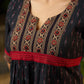 Black Ikat Weave Kurta Featuring Artisan Ajrakh Yoke