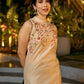 Chic Sleeveless Chanderi Beige Kurta with Minimal Floral Hand Embroidery