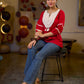 Regal Red Jacquard Woven Cotton Top with Traditional Kantha Striped Yoke Detail