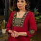 Maroon Silk Elegant Kurta with Subtle Mirror Detailing