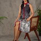 Black and maroon ombré Kalamkari inspired motif printed shirt dress with slit mandarin collar and maroon accents