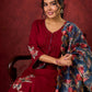 Elegant kurta in soft maroon rayon with handcrafted appliqué detailing pant n dupatta optional