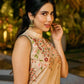 Chic Sleeveless Chanderi Beige Kurta with Minimal Floral Hand Embroidery
