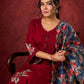 Elegant kurta in soft maroon rayon with handcrafted appliqué detailing pant n dupatta optional