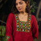 Maroon Silk Elegant Kurta with Subtle Mirror Detailing