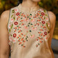 Chic Sleeveless Chanderi Beige Kurta with Minimal Floral Hand Embroidery