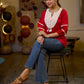 Regal Red Jacquard Woven Cotton Top with Traditional Kantha Striped Yoke Detail