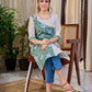 Breezy White Cotton Kurta with Green Floral Hand Block Print Asymmetric Panel and Cold Shoulder Accent