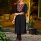 elegant black cotton kurta with beautifully crafted ajrakh panel and subtle stripe piping accents